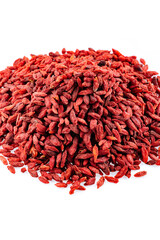 Heap of Goji berries on a white background. Pile of goji berries isolated on a white background.