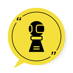 Black Award cup with baseball ball icon isolated on white background. Winner trophy symbol. Championship or competition trophy. Sports achievement. Yellow speech bubble symbol. Vector