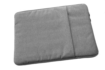 Canvas Polyester texture synthetical textile laptop bag on white background.