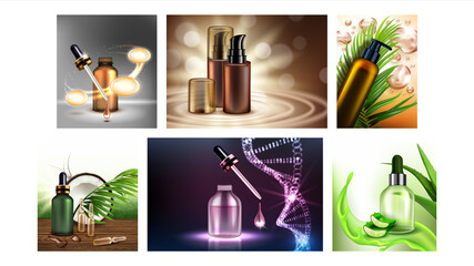 Cosmetics Creative Promotional Posters Set Vector Illustration