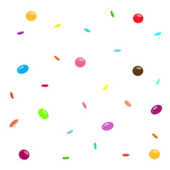 Colorful round candies isolated on white background. Sweets for children. Tasty food. Background from multi-colored sweets.