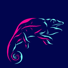 Lizard chameleon line pop art potrait logo colorful design with dark background. Abstract vector illustration.