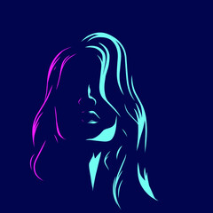 Woman vector silhouette line pop art potrait logo colorful design with dark background. Abstract vector illustration.