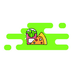 Cute Illustration of french fries and pizza. junk food restaurant.  modern simple food vector icon, flat graphic symbol in trendy flat design style.