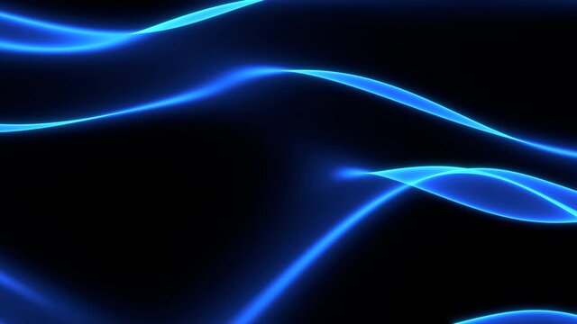 Abstract colorful wavy background in blue on black backdrop.