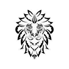 Lion tattoo on a white background. Maori-style lion face. Vector