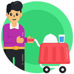 
Icon of food trolley in flat round design


