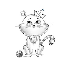 Cartoon cat, freehand drawing, cat sailor.
Illustration on transparent background