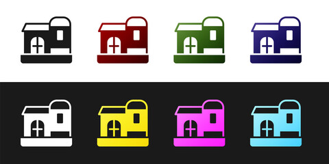 Set Farm house icon isolated on black and white background. Vector