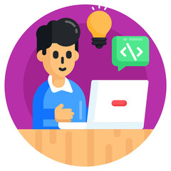 
A programmer person flat round icon 

