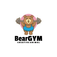 Vector Logo Illustration Bear Gym Mascot Cartoon Style.