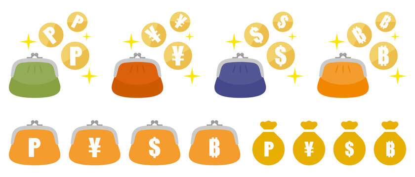 財布とお金と仮想通貨のセット