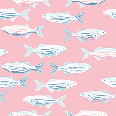 Vector hand drawn sea fishes sardines l seamless pattern print background.