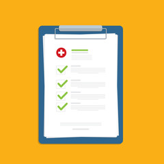 Medical report, medical document, health insurance concepts. Flat design.