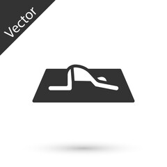 Grey Muslim man prays on the carpet icon isolated on white background. Vector