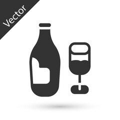 Grey Wine bottle with glass icon isolated on white background. Vector