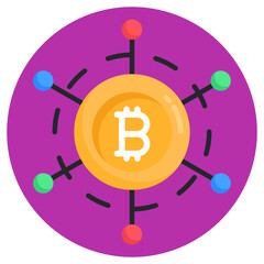 
A bitcoin microchip flat round icon 

