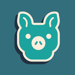 Green Pig icon isolated on green background. Animal symbol. Long shadow style. Vector