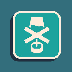 Green No alcohol icon isolated on green background. Prohibiting alcohol beverages. Forbidden symbol with beer bottle glass. Long shadow style. Vector