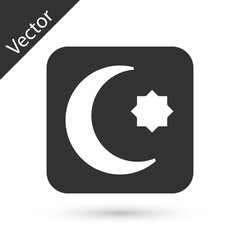 Grey Star and crescent - symbol of Islam icon isolated on white background. Religion symbol. Vector