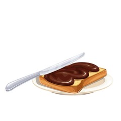 Chocolate spread on toast bread. Sweet breakfast chocolate cream with slice bread, vector illustration.