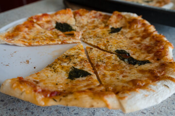 slices of homemade pizza margarita on a plate