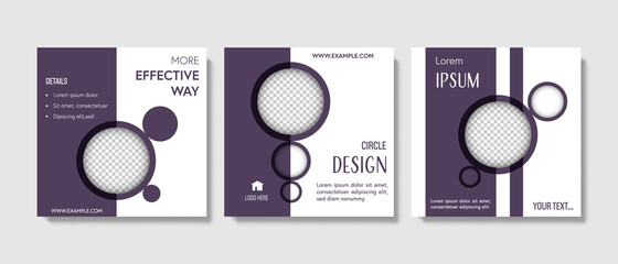 Clean trendy social media templates vector, circle gradient elements, contrast purple violet color abstract design graphic for digital marketing, product offer, business layouts facebook and instagram