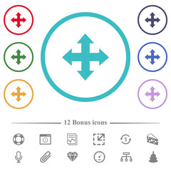 Move tool flat color icons in circle shape outlines