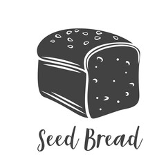 Seed bread glyph icon for bakery shop or food design, cut monochrome badge. Vector illustration.