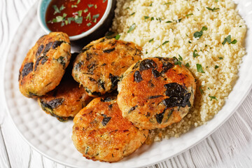 salmon and spinach fish cakes, top view