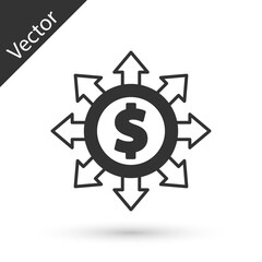 Grey Dollar, share, network icon isolated on white background. Vector