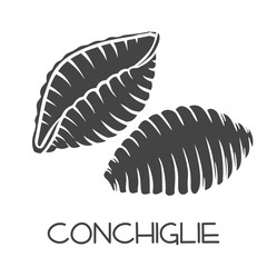 Conchiglie pasta glyph icon. Italian cuisine cut monochrome badge. Retro style vector illustration