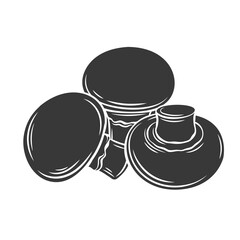 Champignon mushroom glyph icon, cut monochrome badge. Vegan ingredient isolated on white, design element for food wrapping.