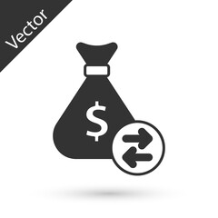 Grey Money bag icon isolated on white background. Dollar or USD symbol. Cash Banking currency sign. Vector