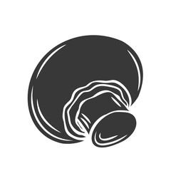 Glyph champignon mushroom glyph icon, cut monochrome badge. Vector illustration of champignon for retro vintage style menu design, flyer, wrapping.