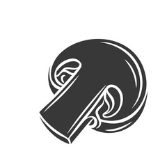Glyph champignon mushroom glyph icon, cut monochrome badge. Vector illustration of champignon for retro vintage style menu design, flyer, wrapping.