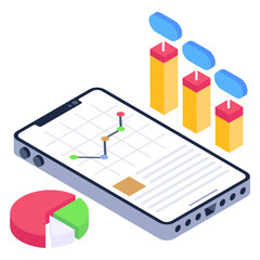 
Chart inside mobile denoting isometric icon of line chart 

