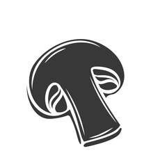 Glyph champignon mushroom glyph icon, cut monochrome badge. Vector illustration of champignon for retro vintage style menu design, flyer, wrapping.