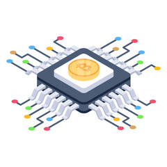 
Coin on chio denoting isometric icon of cpu mining 

