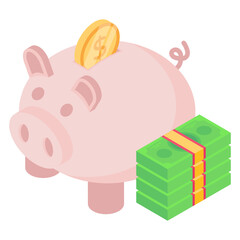 
Isometric trendy and editable vector design of piggy bank 

