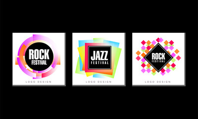 Music Festival Logo Design with Abstract Shapes Vector Set