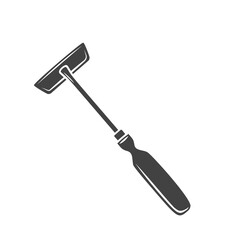 Garden hoe. Garden tools glyph icon, vector cut monochrome badge.