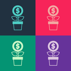 Pop art Dollar plant icon isolated on color background. Business investment growth concept. Money savings and investment. Vector