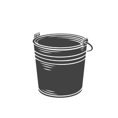 Metal bucket icon glyph icon, vector cut monochrome badge. Garden tools vector illustration.