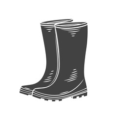Rubber Garden boots glyph icon, vector cut monochrome badge. Protection shoes, waterproof footwear or working uniform. Waterproof footwear.