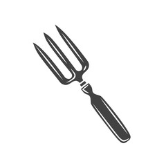 Garden trident for digging glyph icon, vector cut monochrome badge. Garden tools illustration.
