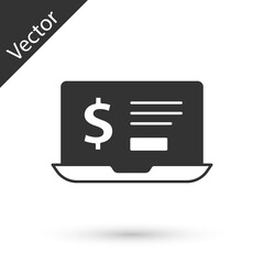 Grey Laptop with dollar icon isolated on white background. Sending money around the world, money transfer, online banking, financial transaction. Vector