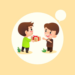 two cute boy chibi take and give