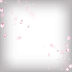 Cherry Sakura Blossom Confetti. Windy Leaves Confetti Border.