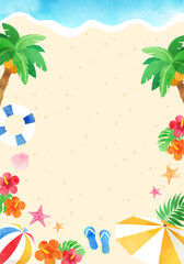 夏のトロピカルなベクターイラストフレーム背景(風景)コピースペース
